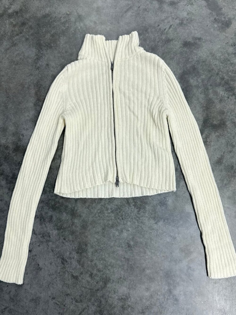 American Eagle Cream Ribbed Zip Cardigan Size Small